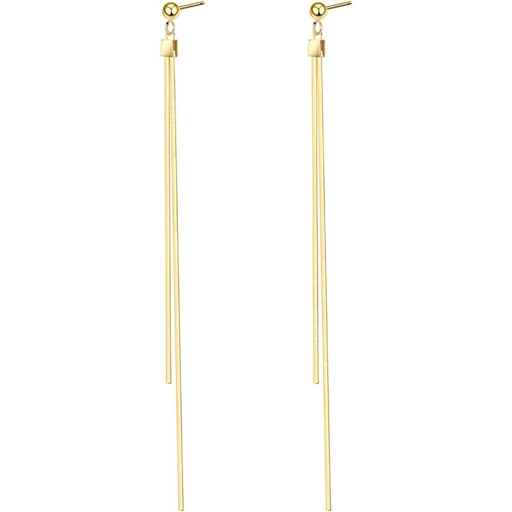 14K Gold Pleated Dainty Dangle Drop Minimalist French Wire Earrings for Women